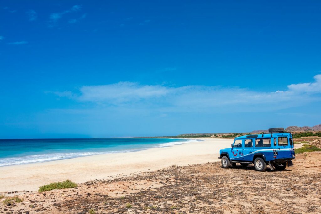 TUI 4x4 jeep on Santa Monica beach in Boa Vista