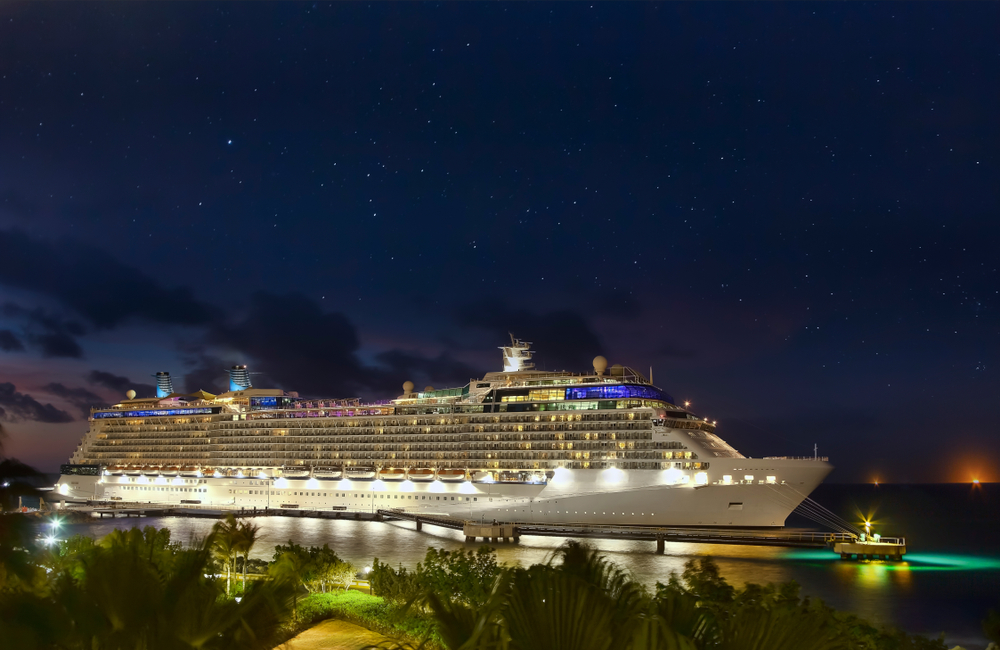 Cruise Ship in port at night