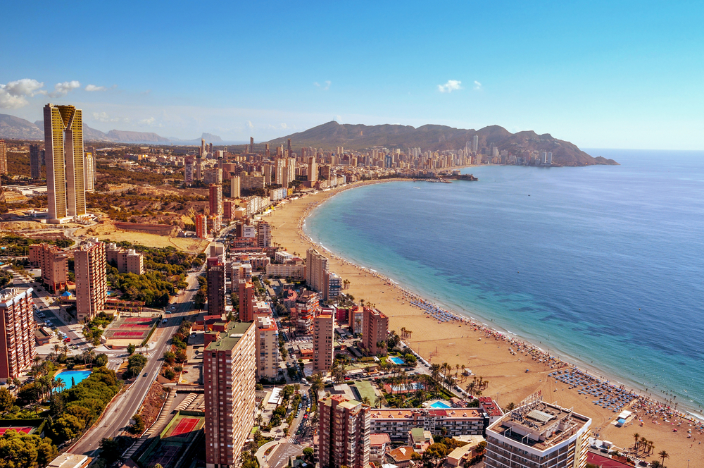 Benidorm skyscrapers towering over the beach