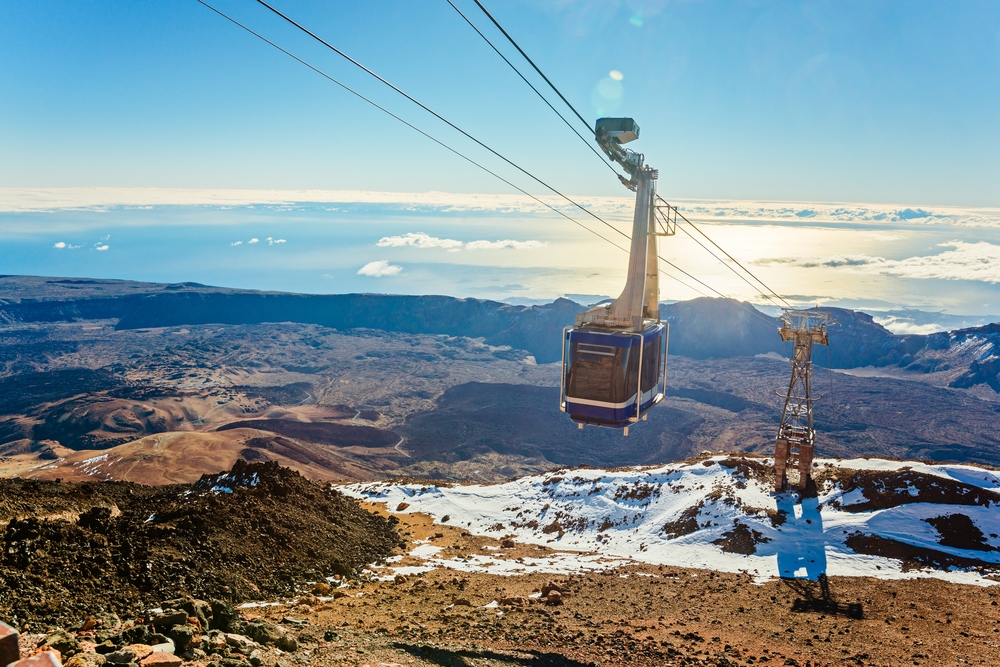Cable cabin car on the top of volcano Teide. Tenerife. Canary Islands