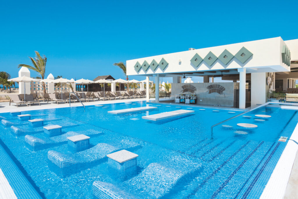 Outdoor pool and swim up bar at the Riu Karamboa in Cape Verde