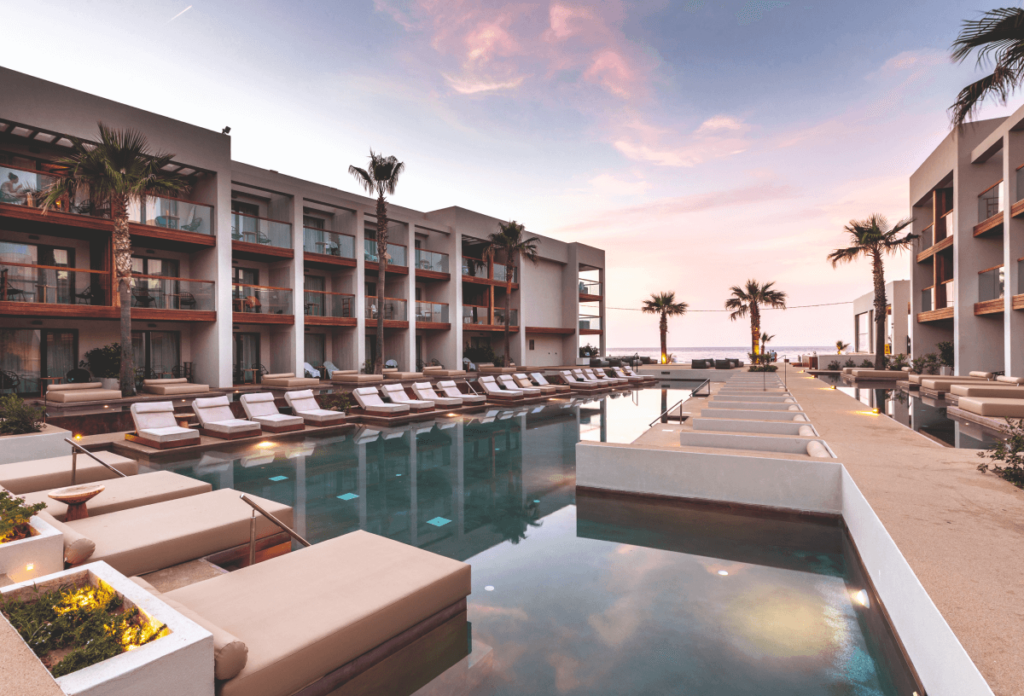 Small but luxury pool area with comfy loungers at the TUI BLUE Zante Maris hotel in Zante pictured at sunset